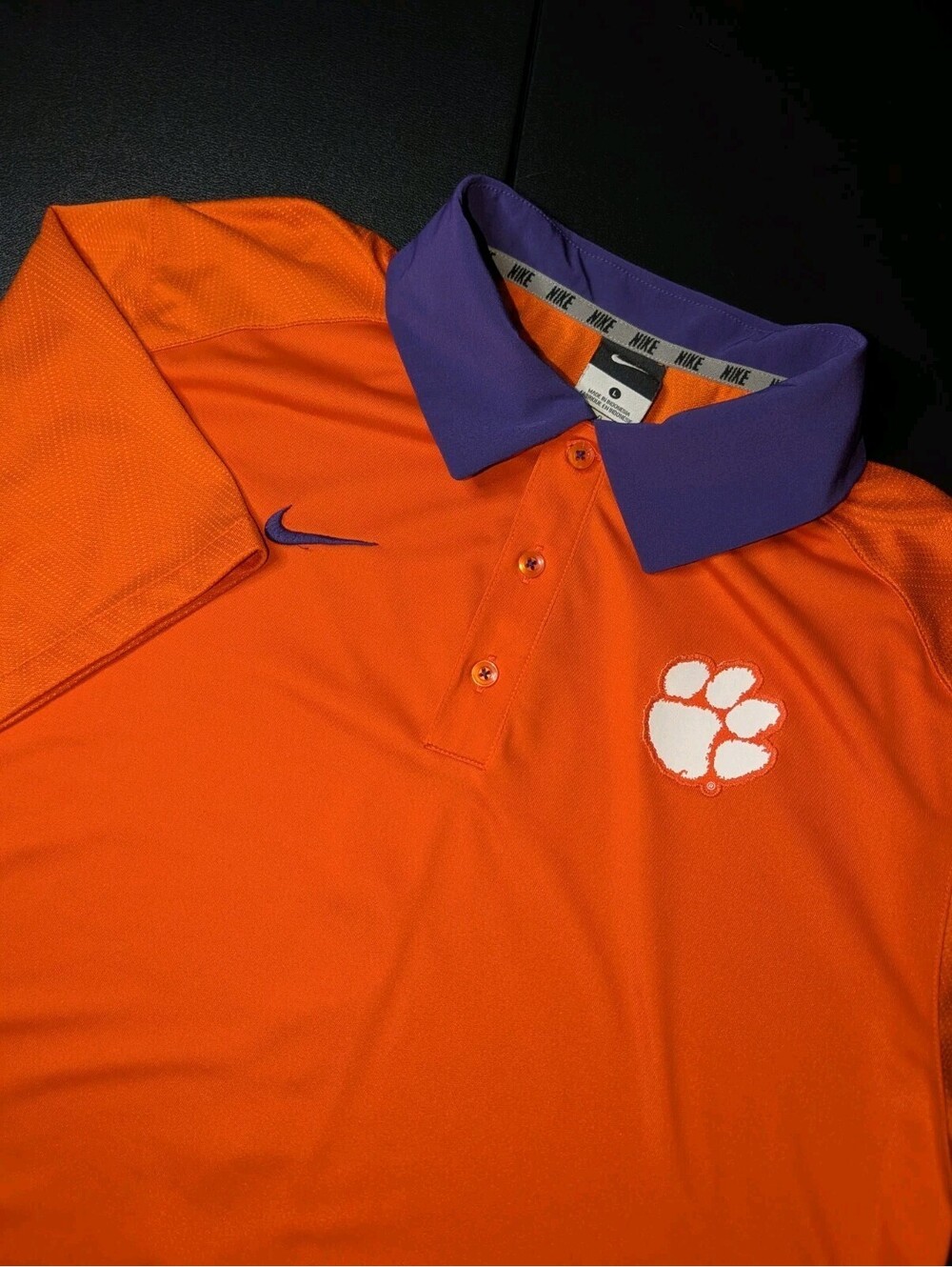 Nike Clemson Dri Fit Polo Orange Purple Large